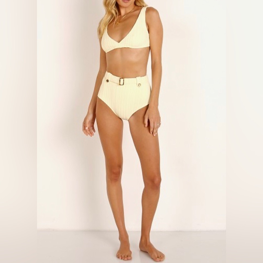 Solid & Striped the Annie belted bikini set in blonde pale yellow sz Large L